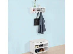 SoBuy Wandgarderobe Hängeregal Wandschrank mit 4 Haken FRG48-W* Regal Weiß