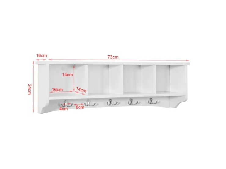 SoBuy Wandgarderobe mit 5 Haken Holzwerkstoff Weiß FRG48-L-W
