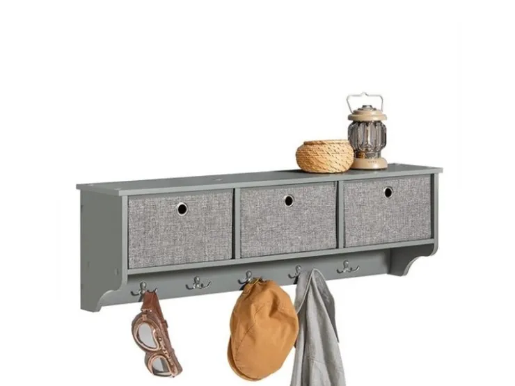SoBuy Wandgarderobe mit 3 Körben und 5 Haken MDF Vlies Grau FRG282-HG