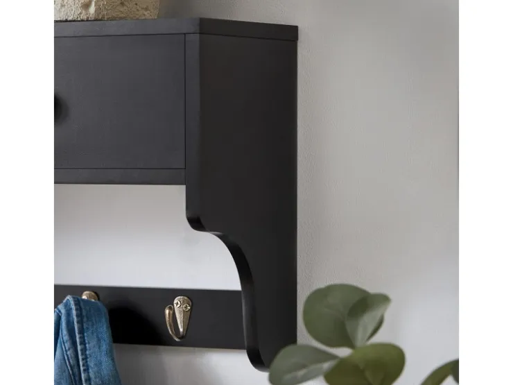 SoBuy Wandgarderobe mit 2 Schubladen und 5 Haken MDF Schwarz FRG178-SCH* Garderoben