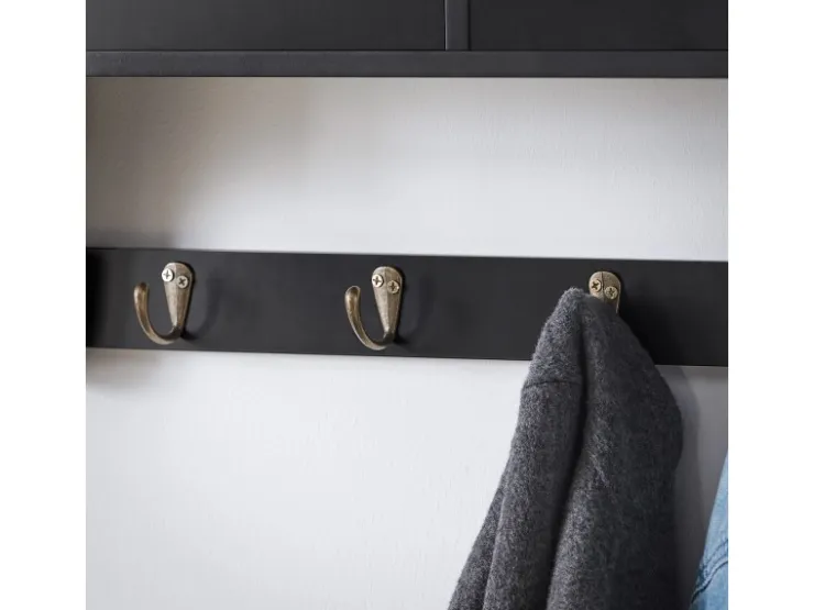 SoBuy Wandgarderobe mit 2 Schubladen und 5 Haken MDF Schwarz FRG178-SCH* Garderoben