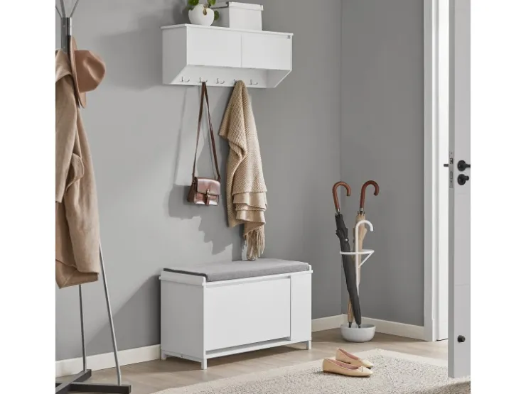 SoBuy Wandgarderobe mit 2 Klappen und 5 Haken MDF Weiß FHK24-W* Garderoben