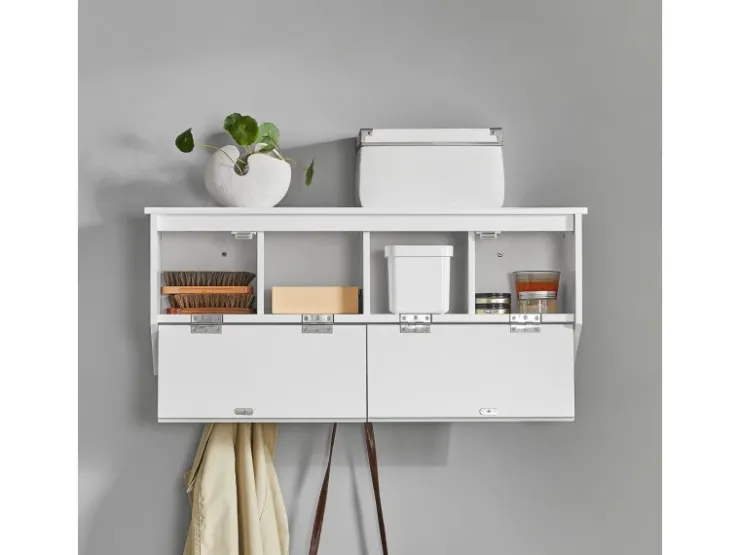 SoBuy Wandgarderobe mit 2 Klappen und 5 Haken MDF Weiß FHK24-W* Garderoben