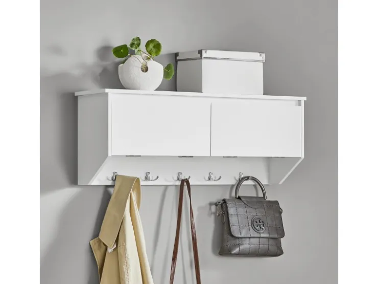 SoBuy Wandgarderobe mit 2 Klappen und 5 Haken MDF Weiß FHK24-W* Garderoben