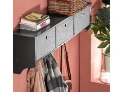 SoBuy Wandgarderobe mit 3 Körben und 5 Haken Holz Schwarz FRG282-SCH* Garderoben