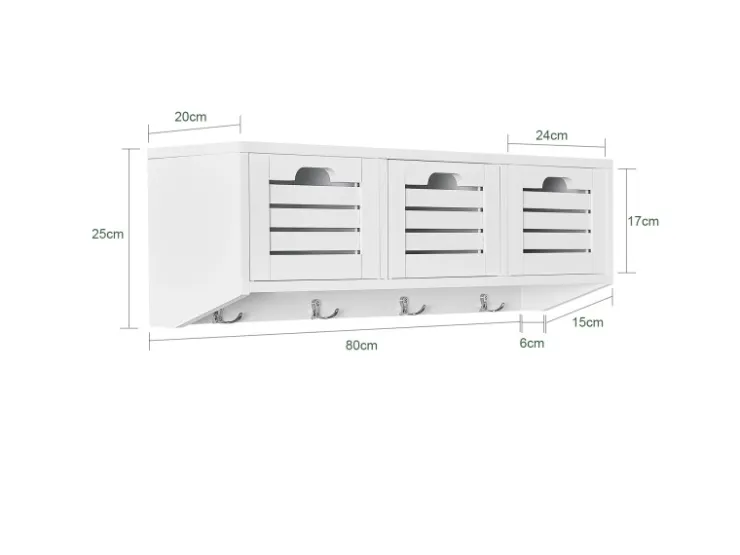 SoBuy Wandgarderobe mit 3 Körben und 4 Haken MDF Weiß FHK19-W