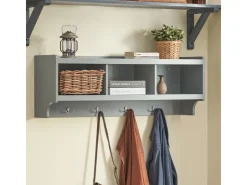 SoBuy Wandgarderobe mit 3 Körben und 4 Haken MDF Grau FHK28-HG* Garderoben