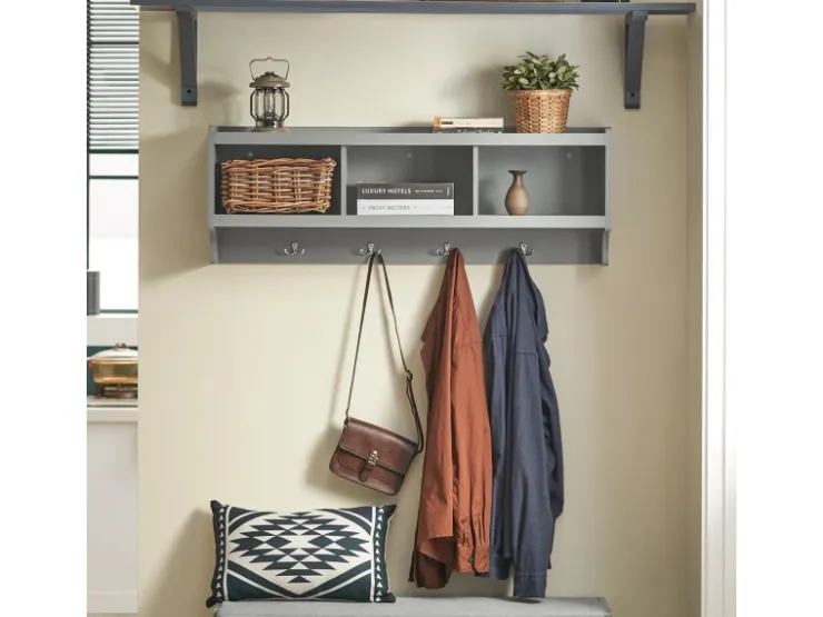 SoBuy Wandgarderobe mit 3 Körben und 4 Haken MDF Grau FHK28-HG* Garderoben