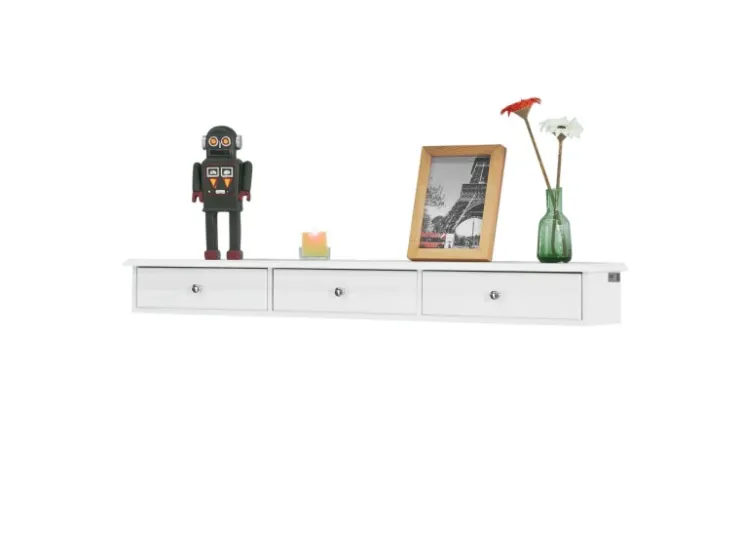 SoBuy Wandschrank mit 3 Schubladen Hängeschrank Weiß FRG43-L-W* Schweberegale|Regal Weiß