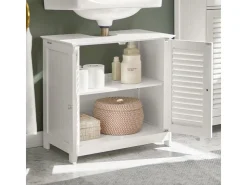 SoBuy Waschbeckenunterschrank Badschrank mit 2 Lamellentüren MDF 60x58x35cm Weiß FRG237-W* Schränke