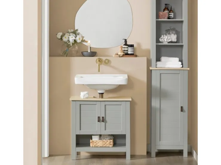 SoBuy Waschbeckenunterschrank Badschrank mit 2 Türen und 1 Fach 60x60x30cm Grau BZR69-HG* Schränke|Aufbewahrung