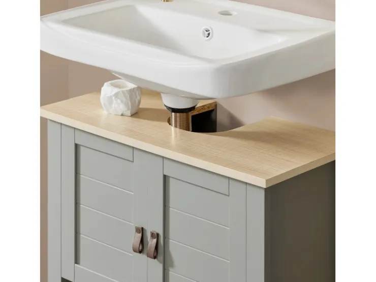 SoBuy Waschbeckenunterschrank Badschrank mit 2 Türen und 1 Fach 60x60x30cm Grau BZR69-HG* Schränke|Aufbewahrung