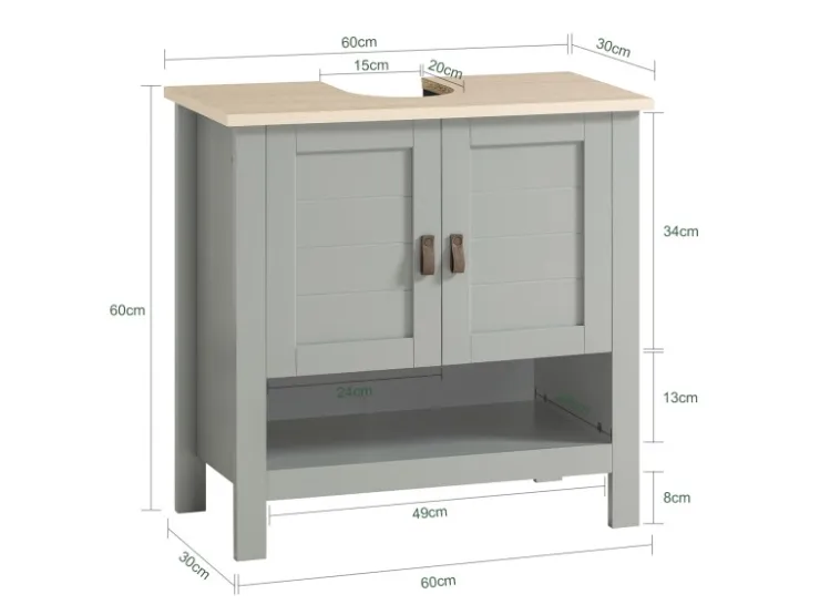 SoBuy Waschbeckenunterschrank Badschrank mit 2 Türen und 1 Fach 60x60x30cm Grau BZR69-HG* Schränke|Aufbewahrung