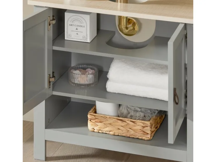 SoBuy Waschbeckenunterschrank Badschrank mit 2 Türen und 1 Fach 60x60x30cm Grau BZR69-HG* Schränke|Aufbewahrung