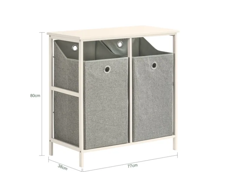 SoBuy Wäscheschrank mit 2 abnehmbaren Wäschesäcken Metall Vlies Grau BZR57-W* Sitzbänke