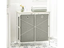 SoBuy Wäscheschrank mit 2 abnehmbaren Wäschesäcken Metall Vlies Grau BZR57-W* Sitzbänke