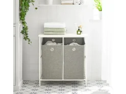SoBuy Wäscheschrank mit 2 abnehmbaren Wäschesäcken Metall Vlies Grau BZR57-W* Sitzbänke