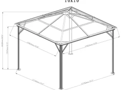 Sojag Aluminium-Pavillon Verona 10 x 10 Anthrazit 298 cm x 298 cm x 261 cm* Insektenschutz