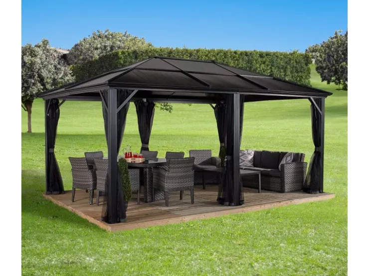 Sojag Pavillon Meridien 12 x 16 Anthrazit 365 cm x 485 cm x 270 cm* Insektenschutz