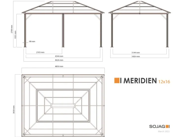 Sojag Pavillon Meridien 12 x 16 Anthrazit 365 cm x 485 cm x 270 cm* Insektenschutz