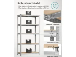 Songmics Lagerregal 50 cm x 100 cm x 200 cm Silber