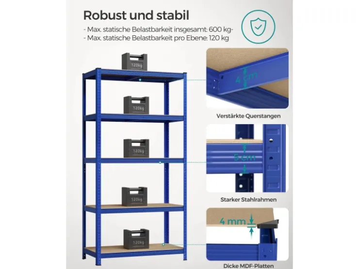 Songmics Lagerregal 50 cm x 100 cm x 200 cm Blau