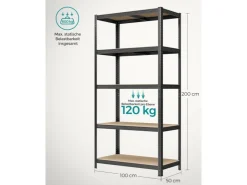 Songmics Lagerregal 50 cm x 100 cm x 200 cm Schwarz