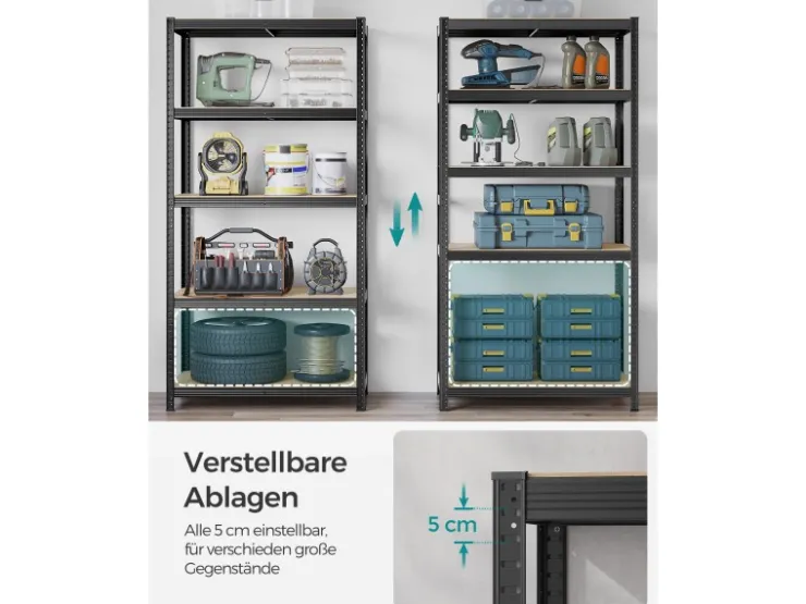 Songmics Lagerregal 50 cm x 100 cm x 200 cm Schwarz
