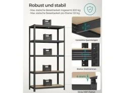 Songmics Lagerregal 50 cm x 100 cm x 200 cm Schwarz