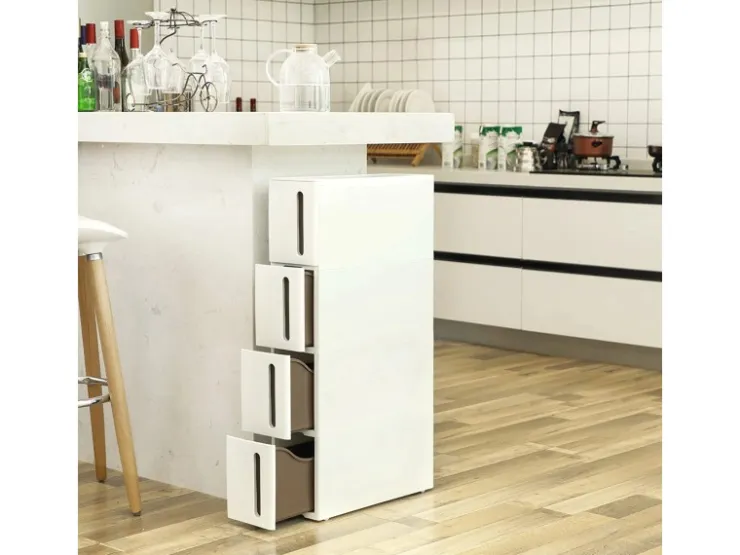 Songmics Nischenregal mit Rollen 45 cm x 17 cm x 84 cm Weiß-Braun