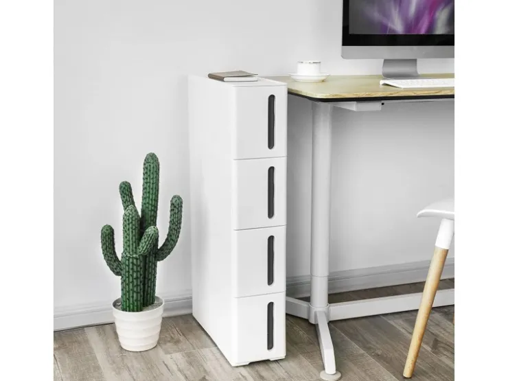 Songmics Nischenregal mit Rollen 45 cm x 17 cm x 84 cm Weiß-Braun