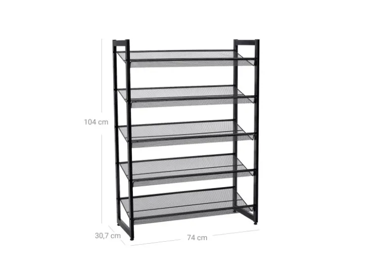 Songmics Schuhregal 5 Ebenen 74 cm x 104 x 30,7 cm Schwarz