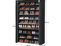 Songmics Schuhregal 10 Ebenen für 54 Paar Schuhe 28 cm x 100 cm x 162 cm Schwarz* Regale Massivholz