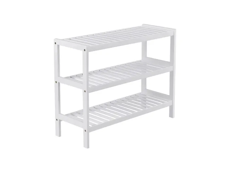 Songmics Schuhregal 3 Ebenen Bambus 26 cm x 70 cm x 55 cm Weiß