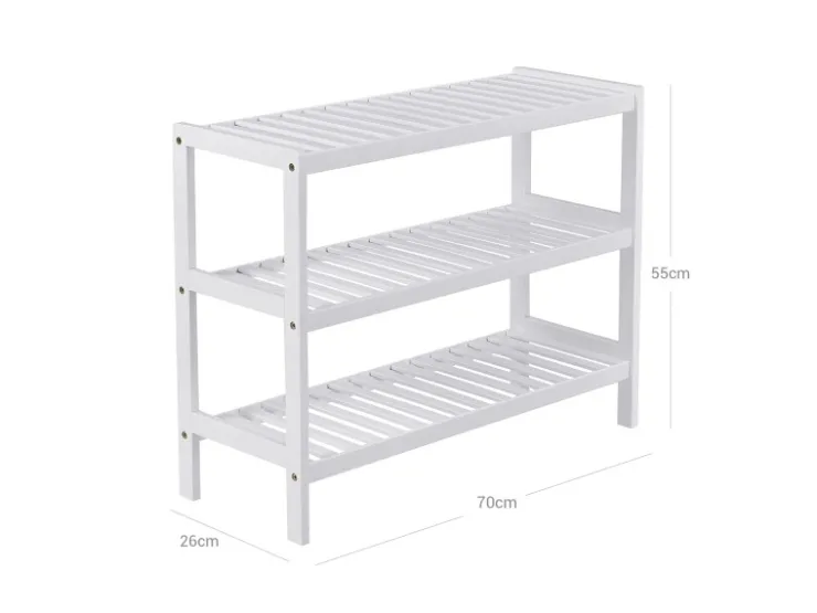 Songmics Schuhregal 3 Ebenen Bambus 26 cm x 70 cm x 55 cm Weiß