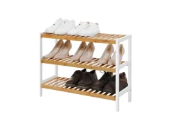 Songmics Schuhregal Bambus 26 cm x 70 cm x 55 cm Weiß-Naturfarben* Regale Massivholz|Regal Weiß