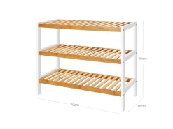 Songmics Schuhregal Bambus 26 cm x 70 cm x 55 cm Weiß-Naturfarben* Regale Massivholz|Regal Weiß