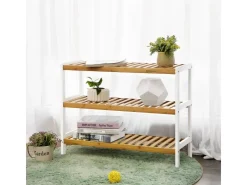 Songmics Schuhregal Bambus 26 cm x 70 cm x 55 cm Weiß-Naturfarben* Regale Massivholz|Regal Weiß