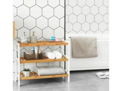 Songmics Schuhregal Bambus 26 cm x 70 cm x 55 cm Weiß-Naturfarben* Regale Massivholz|Regal Weiß