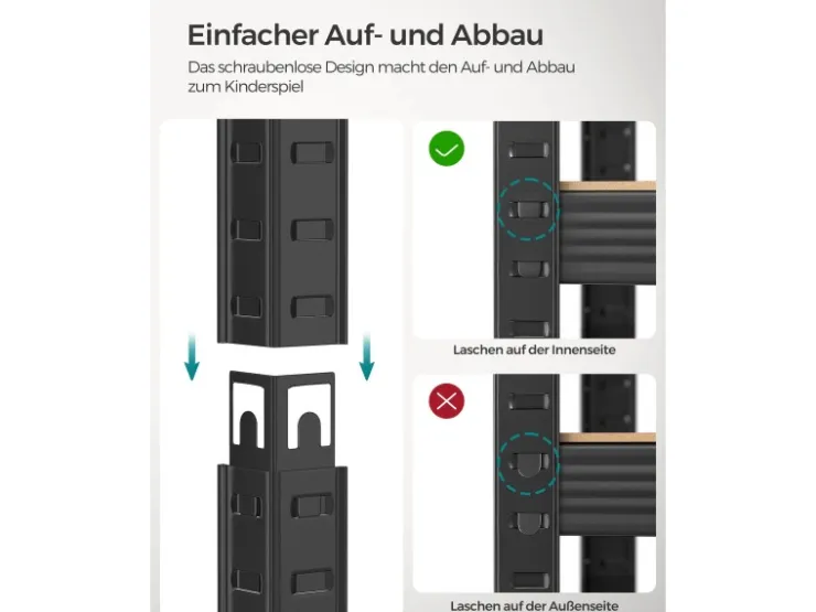 Songmics Standregal 50 cm x 100 cm x 200 cm Braun-Schwarz