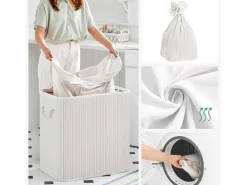 Songmics Wäschekorb 3 Sortierfächern 40 cm x 60 cm x 61,5 cm Weiß 150 l* Bettwäsche