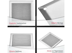 SOTECH Aluminium-Lüftungsgitter 190 x 190 mm optik Aufschraubbar mit Insektenschutz