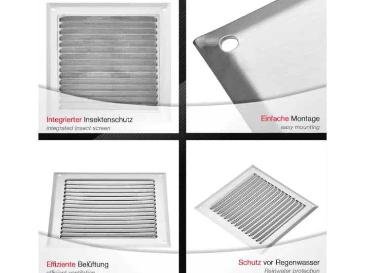 SOTECH Aluminium-Lüftungsgitter 190 x 190 mm optik Aufschraubbar mit Insektenschutz