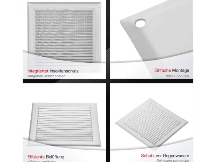 SOTECH Aluminium-Lüftungsgitter 250 x 250 mm Aufschraubbar mit Insektenschutz* Insektenschutz