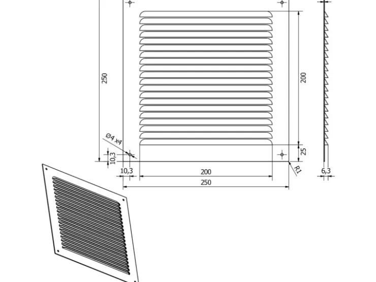 SOTECH Aluminium-Lüftungsgitter 250 x 250 mm Aufschraubbar mit Insektenschutz* Insektenschutz