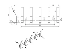 SOTECH Blackline ALBA Hakenleiste Groß 450 mm mit 5 Haken Schwarz Pulverbeschichtet