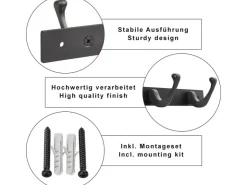 SOTECH Blackline FORTE Hakenleiste 345 mm mit 4 Haken Schwarz Pulverbeschichtet