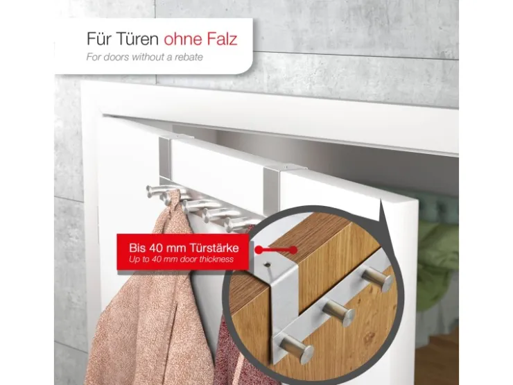 SOTECH Türgarderobe LINEA II Edelstahl mit 6 Haken für 40 mm Türen Ohne Falz* Garderoben
