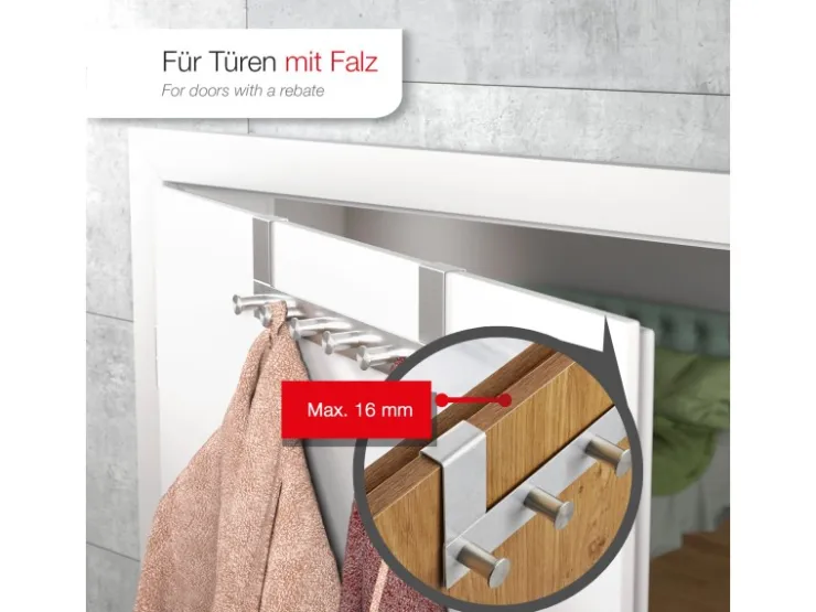 SOTECH Türgarderobe LINEA I Edelstahl mit 6 Haken für Türen mit Falz max. 16 mm* Garderoben