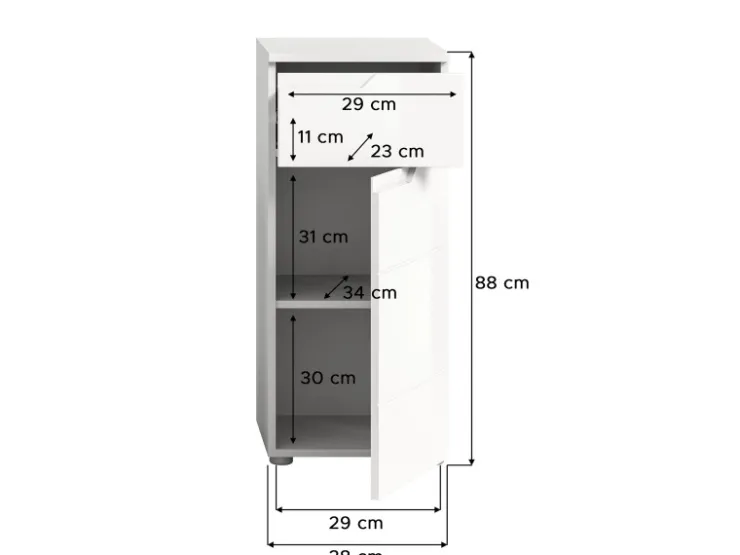 Standschrank Solero Weiß Hochglanz 87 cm x 38 cm x 34 cm